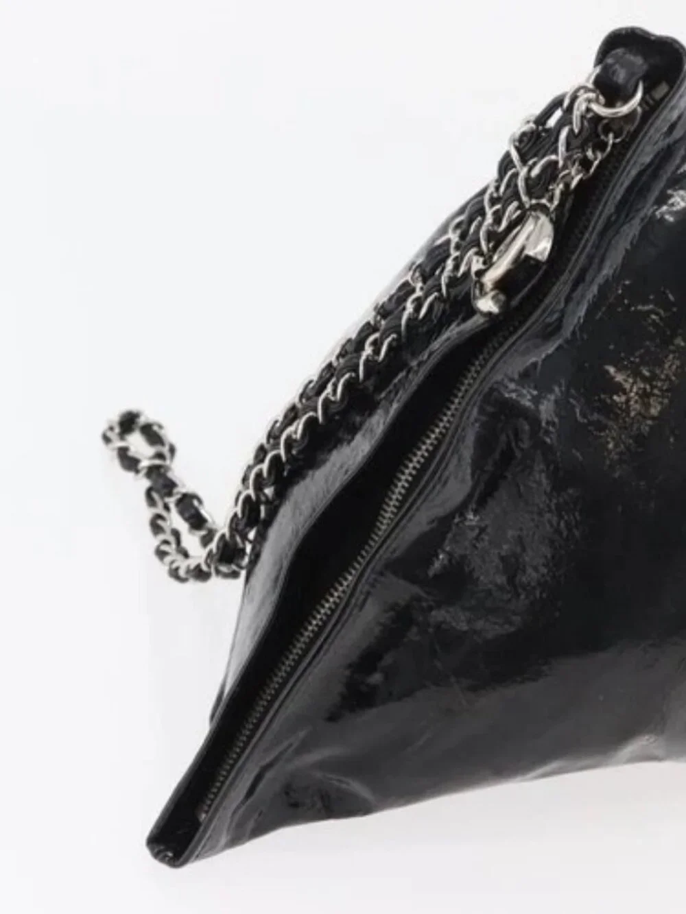 CHANEL Chain Shoulder Bag Patent leather Black Silver CC Auth 140118